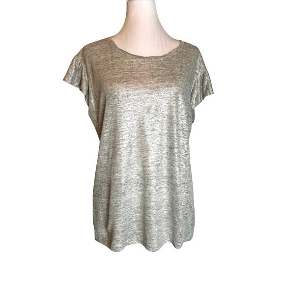 Michael Kors Linen Top SIze M Gray Iridescent Silver Knit Loose Fit Ruffled - Picture 1 of 8